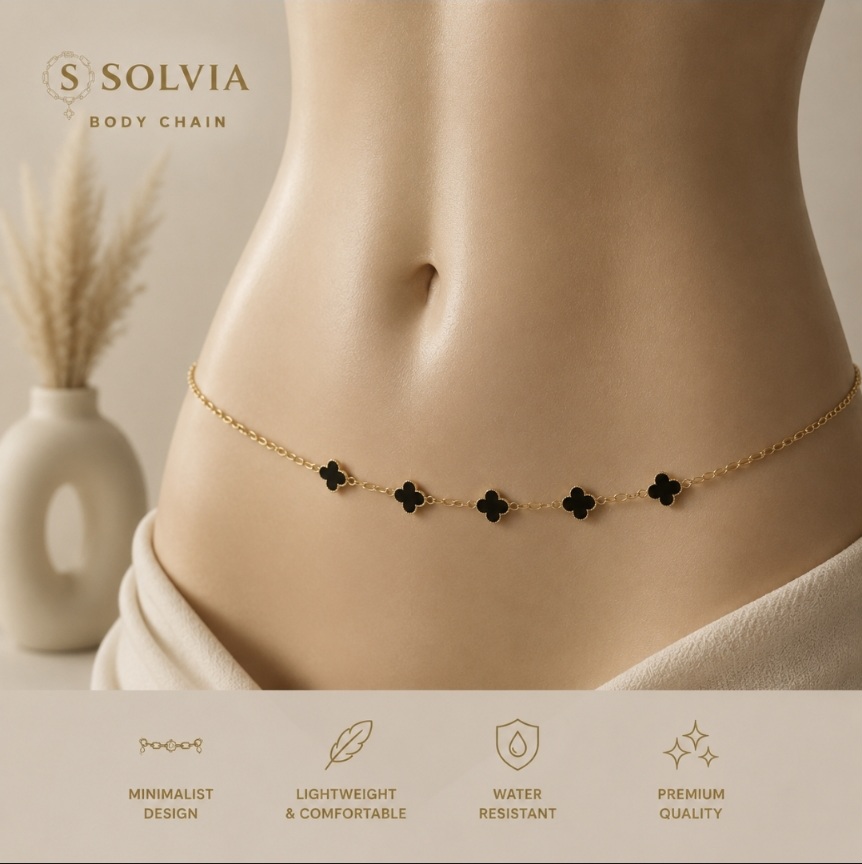 زنجیر کمر زنانه طلایی نگین دار تمام استیل 91 | SOLVIA