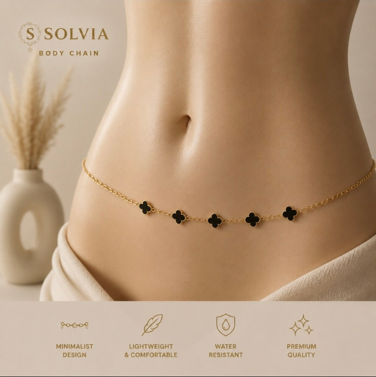 زنجیر کمر زنانه طلایی نگین دار تمام استیل 91 | SOLVIA